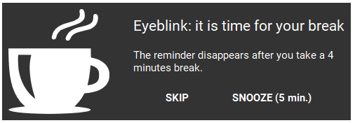 Eyeblink computer break reminder